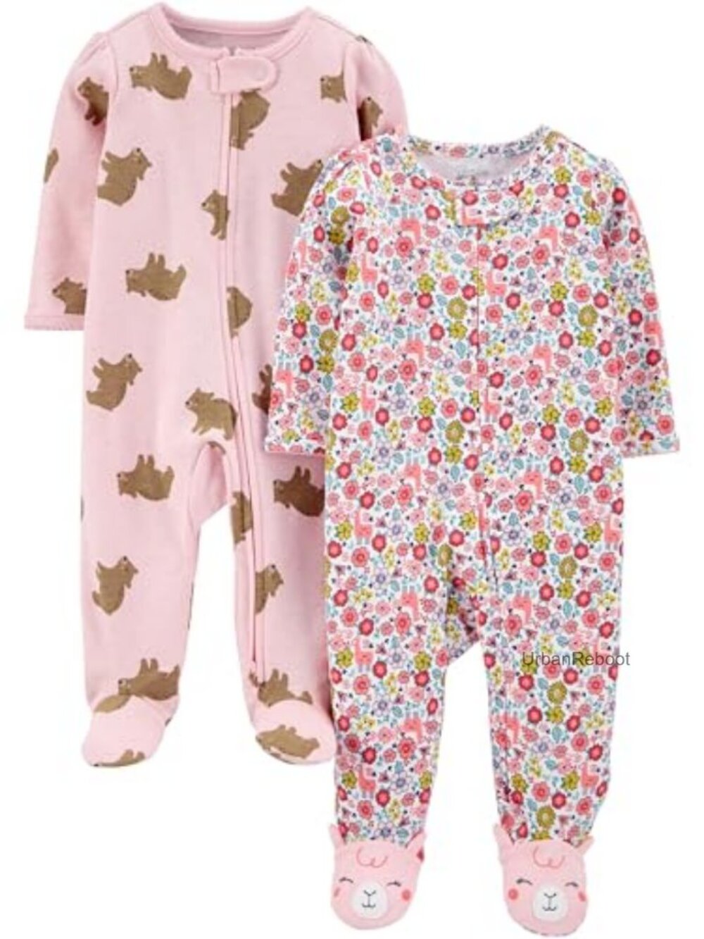 Baby Girls' Cotton Footed Sleep and Play, 2-Pack